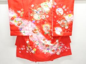 鈴に草花模様子供着物（長襦袢・内袖付き）